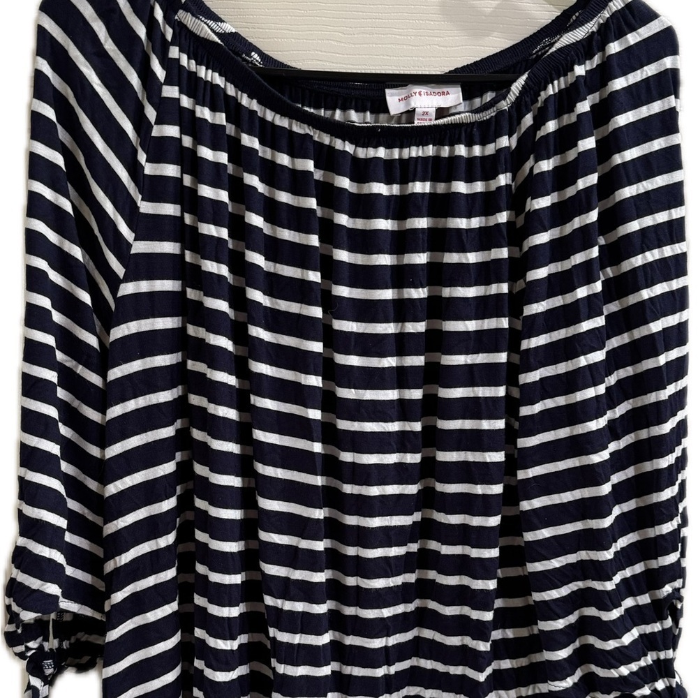 Elegant Navy and White Striped Blouse